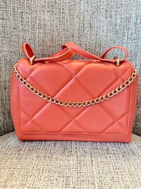 Quilted Coral Chain-Accent Shoulder Bag